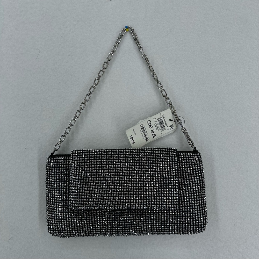NWT‎ I.N.C. International Concepts Clutch Baguette Bag Pewter Bling Silver